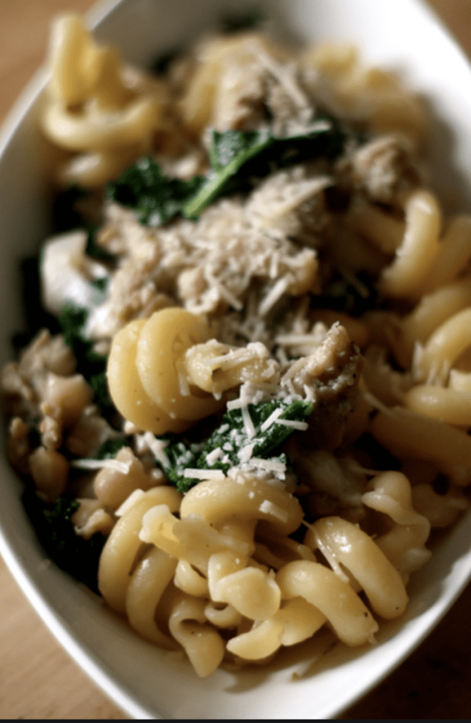 pasta-with-sausage-kale-and-white-beans