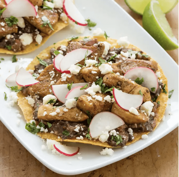 chicken-tostadas-with-spicy-mashed-black-beans