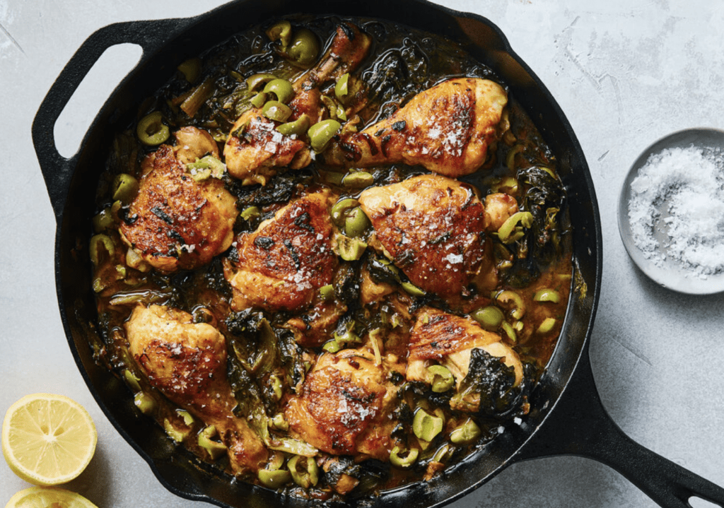 Skillet Braised Chicken With Olives